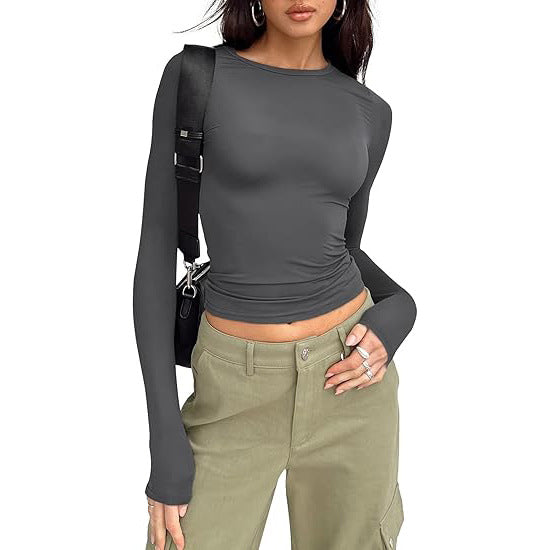 JIHYO - Casual Long Sleeve Round Neck Top