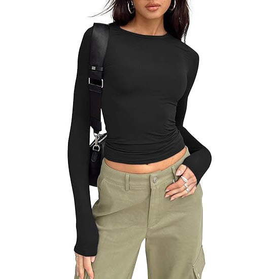 JIHYO - Casual Long Sleeve Round Neck Top