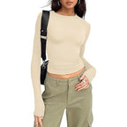 JIHYO - Casual Long Sleeve Round Neck Top