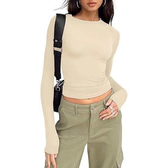 JIHYO - Casual Long Sleeve Round Neck Top