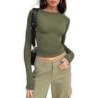JIHYO - Casual Long Sleeve Round Neck Top