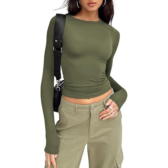 JIHYO - Casual Long Sleeve Round Neck Top