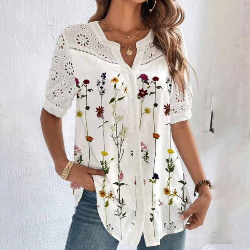 ANNELISE – Casual Lace Printed Blouse
