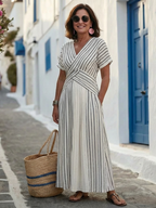 Cressida | V Neck Short Sleeve Cross Waist Midi Dress