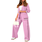 SUZETTE – Elegant Patchwork Lapel Neck Top and Elastic Waist Trouser Set