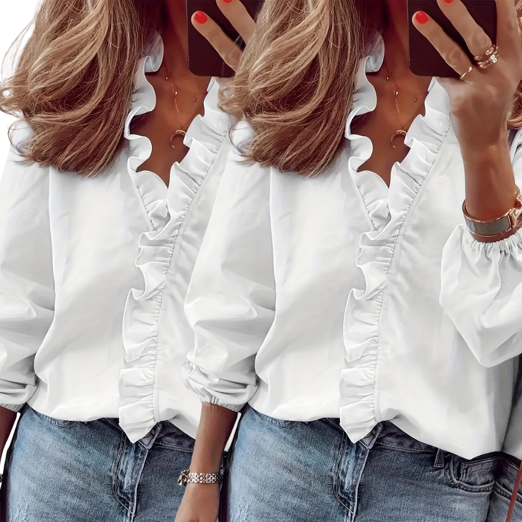LORELEI - Timeless V-Neck Blouse with Ruffles for Casual Elegance
