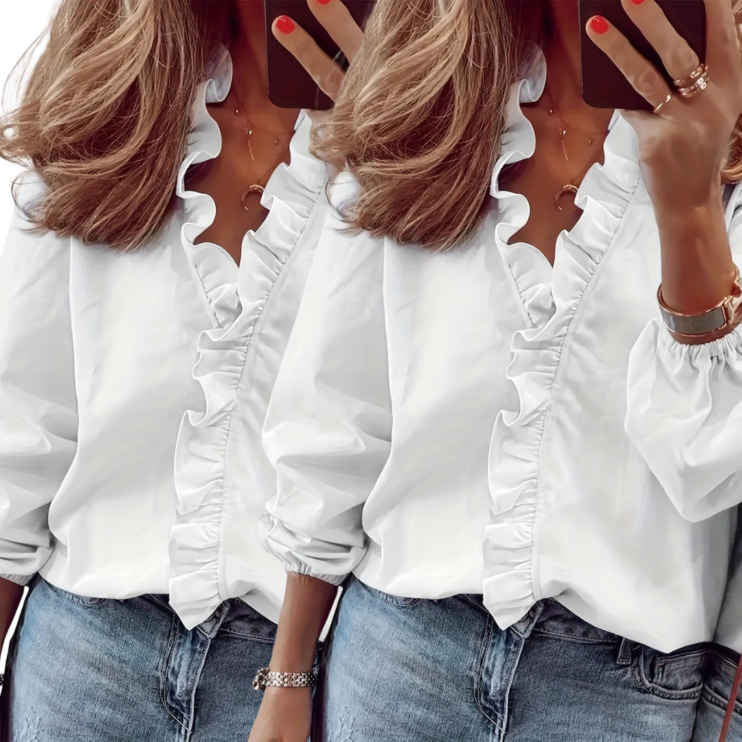 LORELEI - Timeless V-Neck Blouse with Ruffles for Casual Elegance