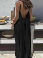 NORALYN - Simple Solid Backless Cami Dress for Beach