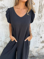 CASSANDRA - Trendy V-Neck Jumpsuit