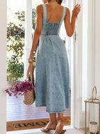 JAYLIN –  Classic Sleeveless Button-Front Denim Dress