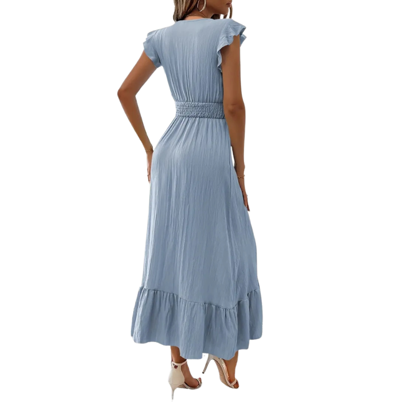 CATALINA – Elegant Shirred V Neck Maxi Dress
