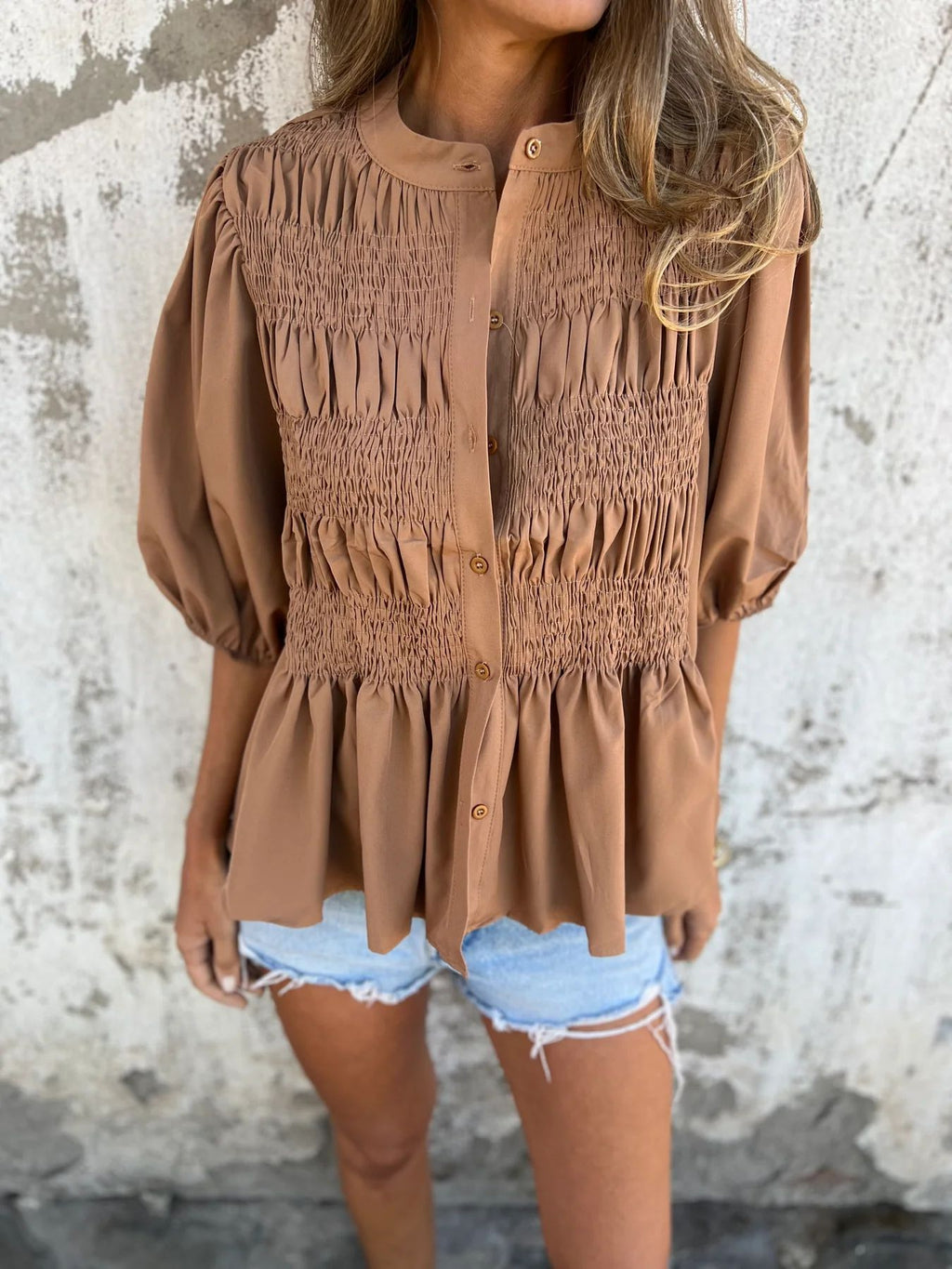 ELIZA - Pleated Button-Up Blouse