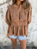 ELIZA - Pleated Button-Up Blouse