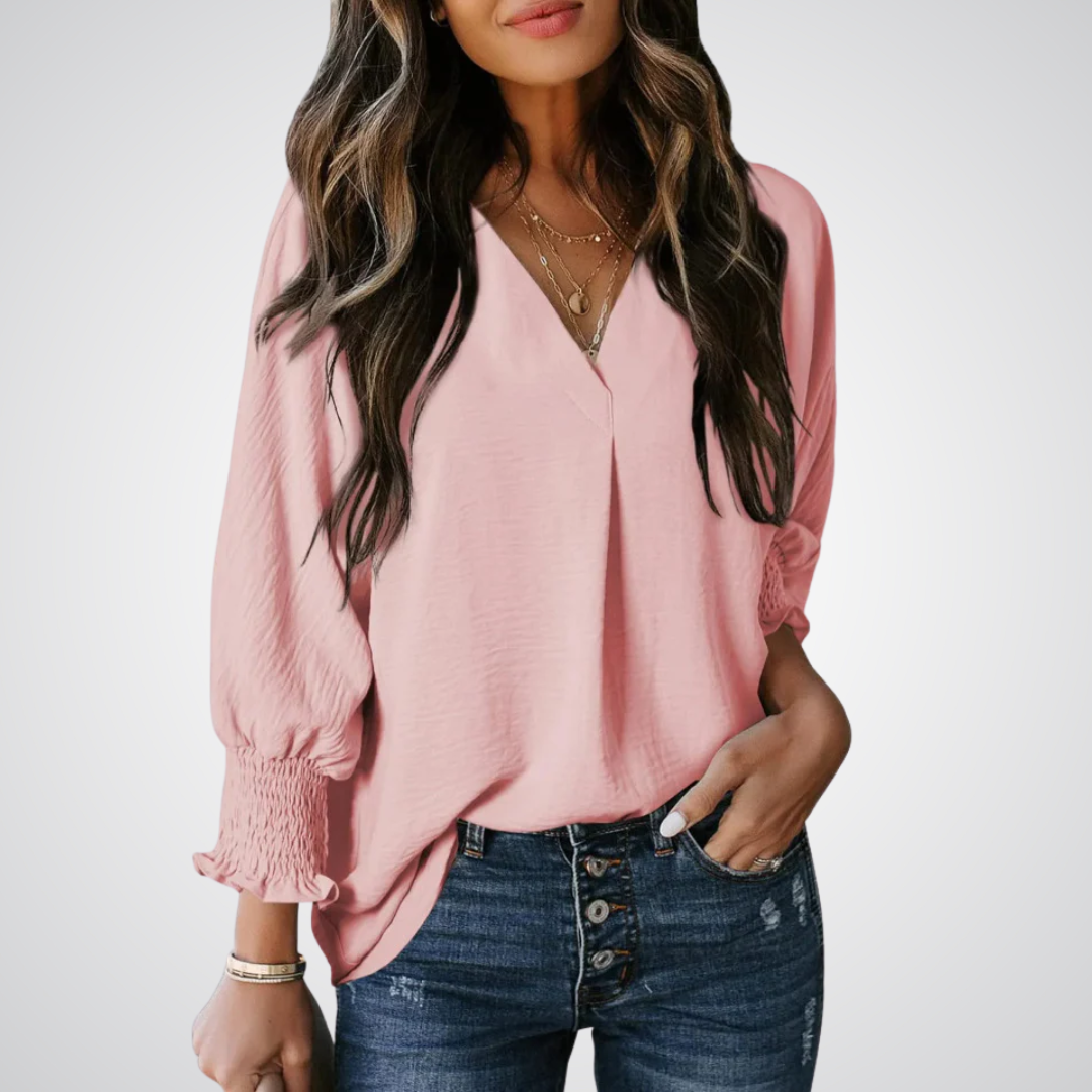 LEILA – Classic V-Neck Tunic Blouse