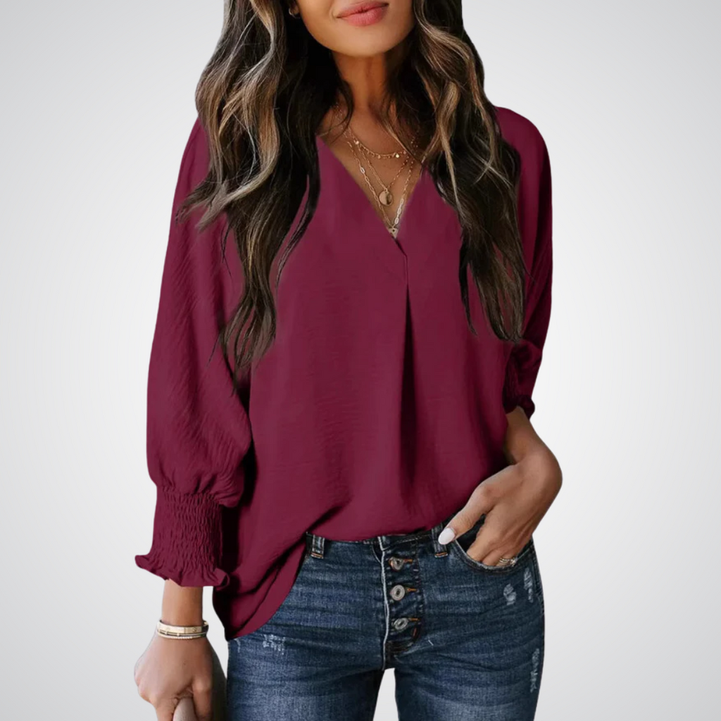 LEILA – Classic V-Neck Tunic Blouse