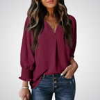 LEILA – Classic V-Neck Tunic Blouse