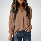 LEILA – Classic V-Neck Tunic Blouse