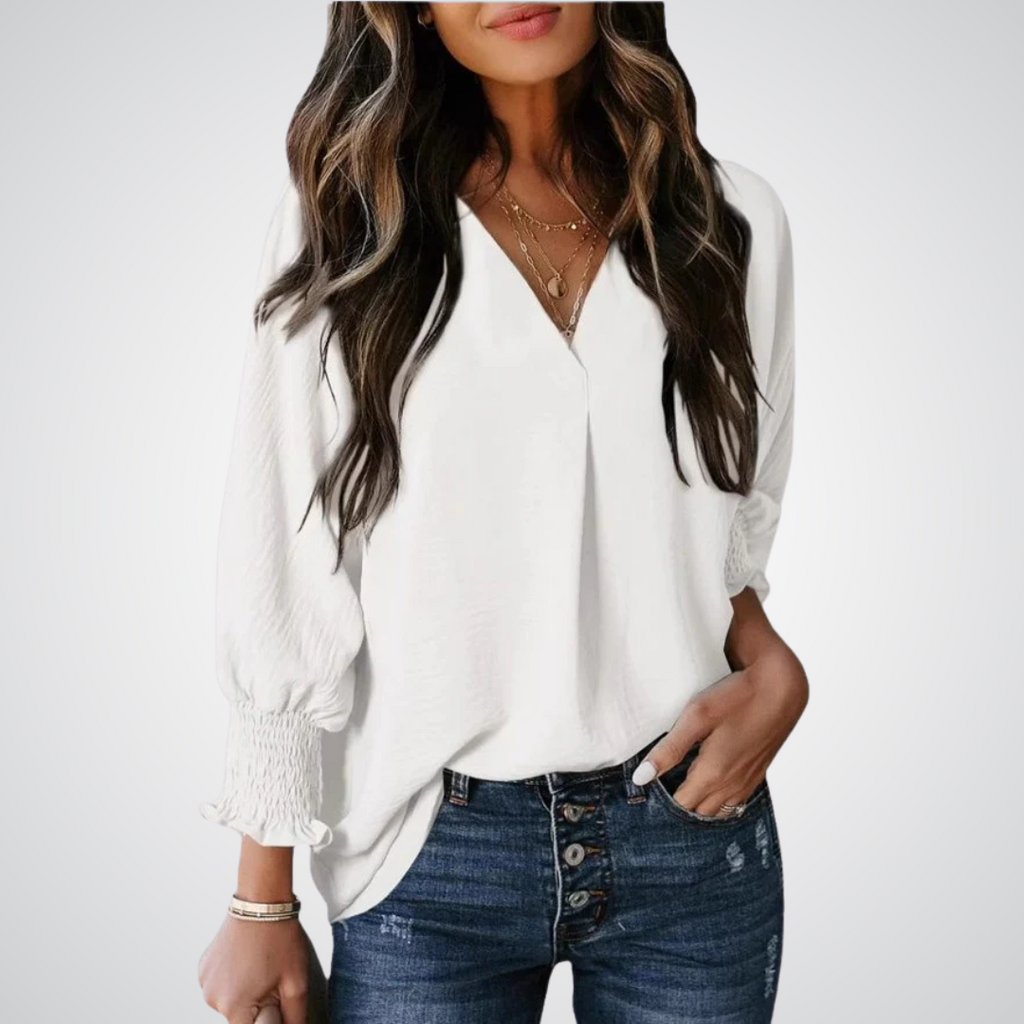 LEILA – Classic V-Neck Tunic Blouse