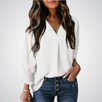 LEILA – Classic V-Neck Tunic Blouse
