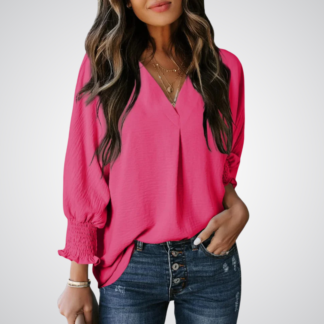 LEILA – Classic V-Neck Tunic Blouse