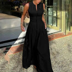 HONORATA – Relaxed Loose Fit Zippered Round-Neck Maxi Dress
