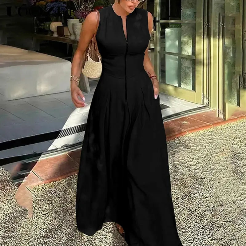 HONORATA – Relaxed Loose Fit Zippered Round-Neck Maxi Dress
