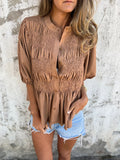ELIZA - Pleated Button-Up Blouse