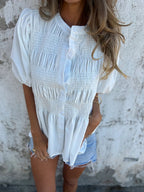 ELIZA - Pleated Button-Up Blouse