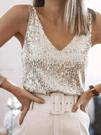 GRACE - Glitter Sequin V Neck Tank Top for Summer Nights