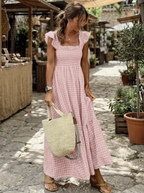 OTTOLINE – Retro Plaid Smocked Flounce Dress