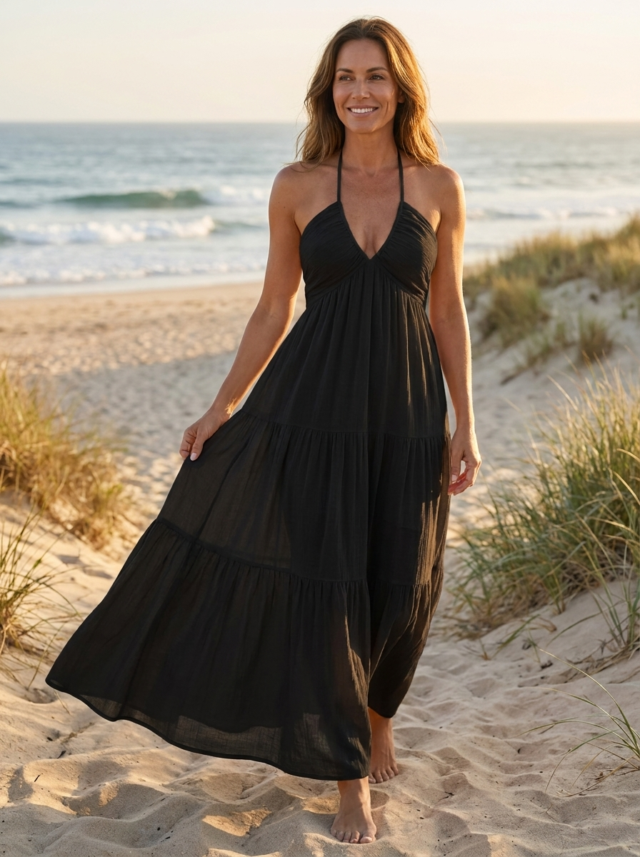ZEPHYRINE – Deep V Boho Belted Dress