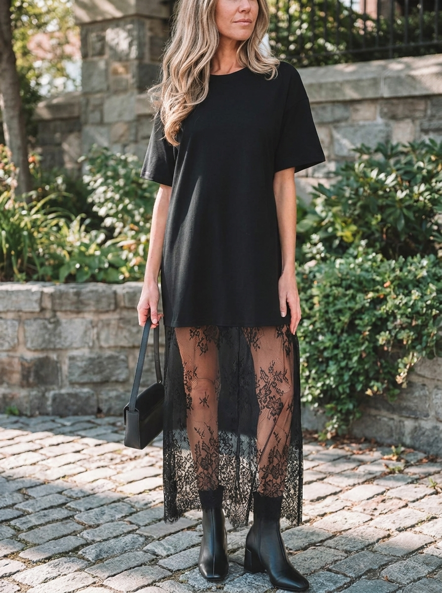 FRANNIE – Lace Hem Drop Shoulder Maxi Dress