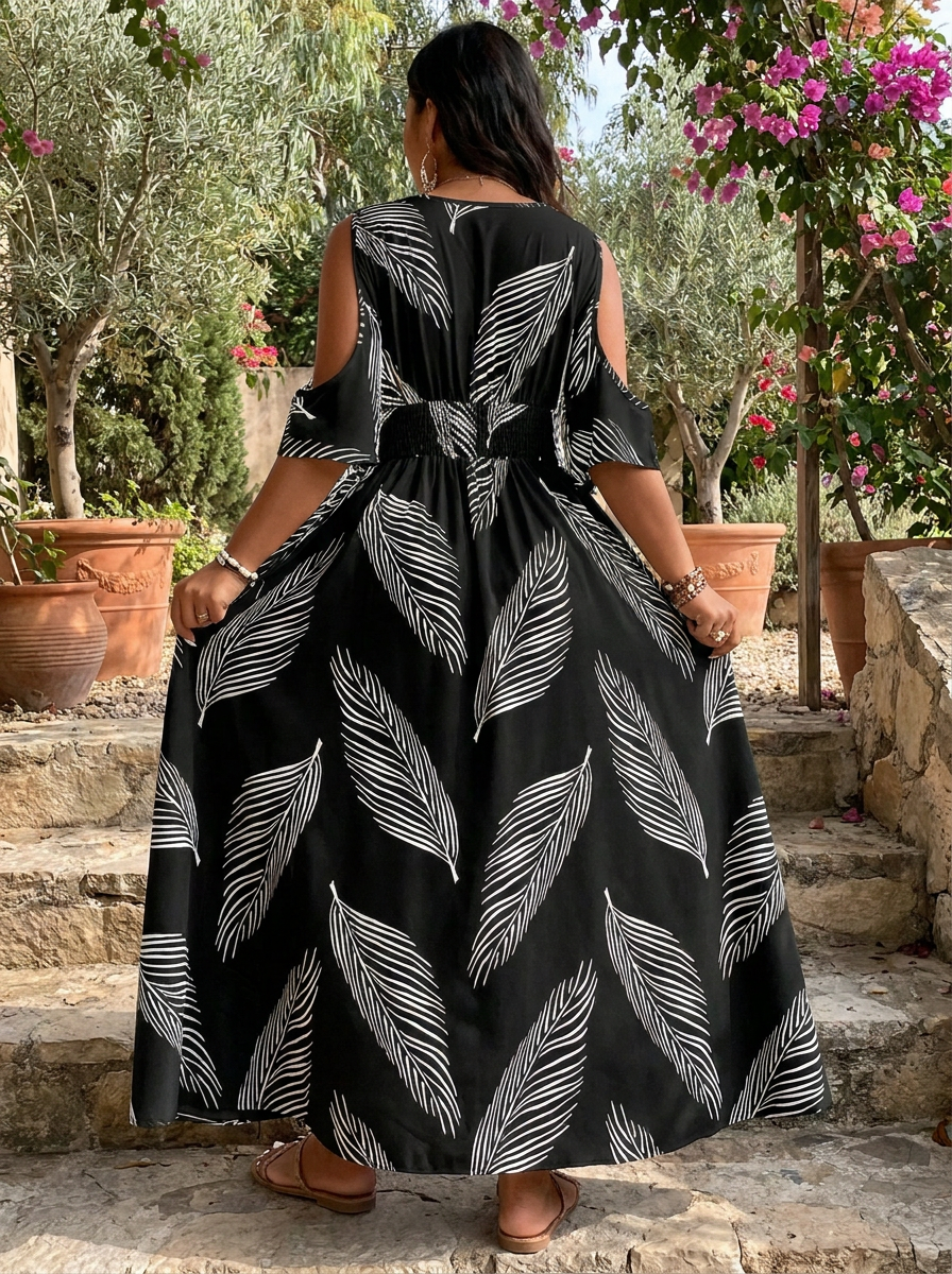 NADINE – Sultry V-Neck Printed Maxi Dress