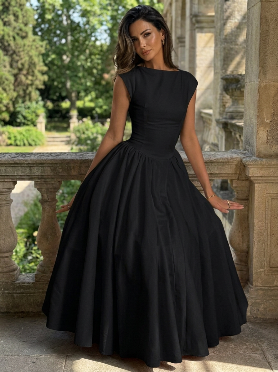 CLARISSA – Chic Bardot Backless Maxi Dress