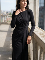 JOSALIE - Elegant Ruched Bodycon Dress with Padded Shoulders & Long Sleeve