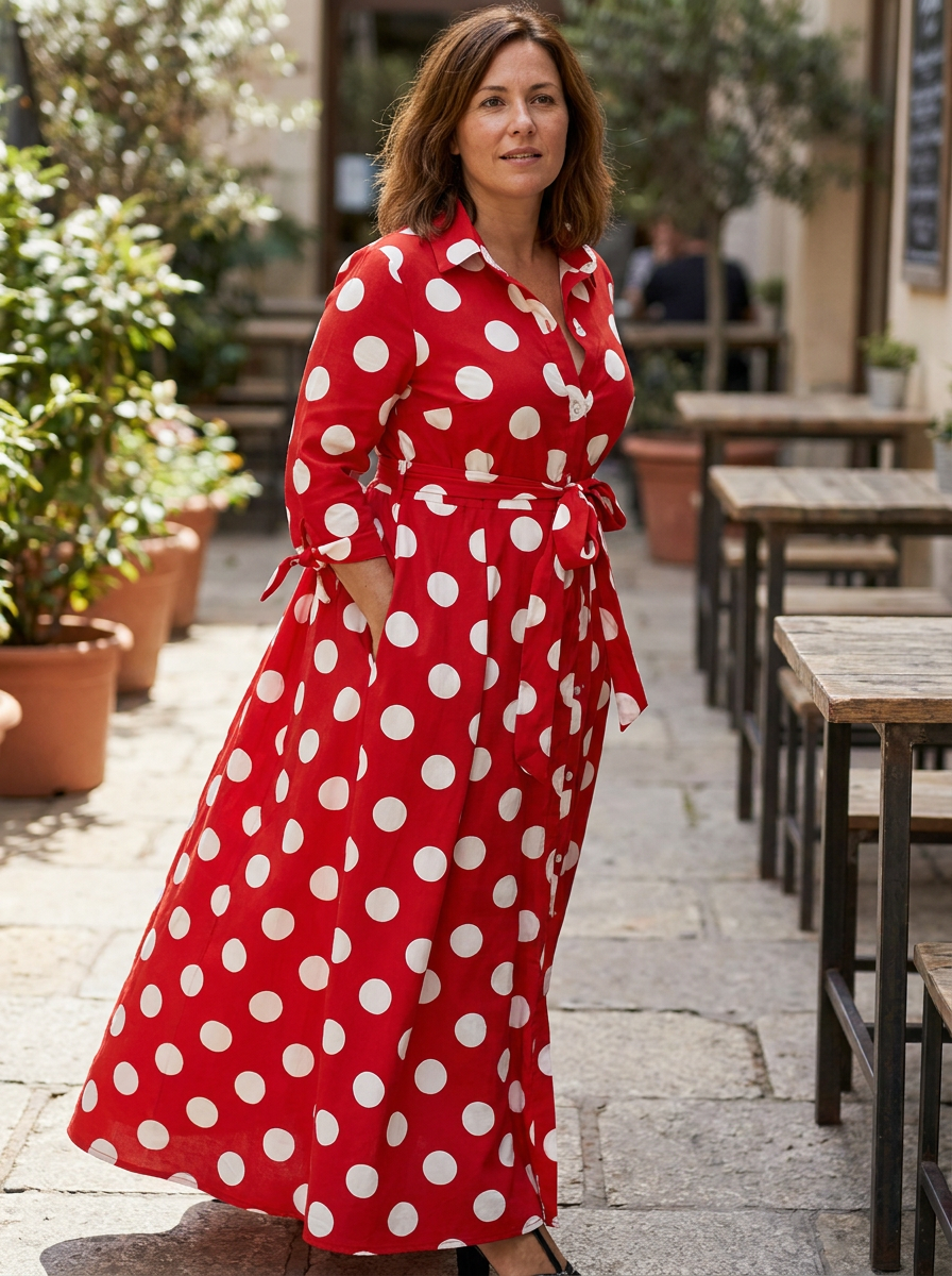 MARIE – Stylish Polka Dot Shirt Dress with Belt