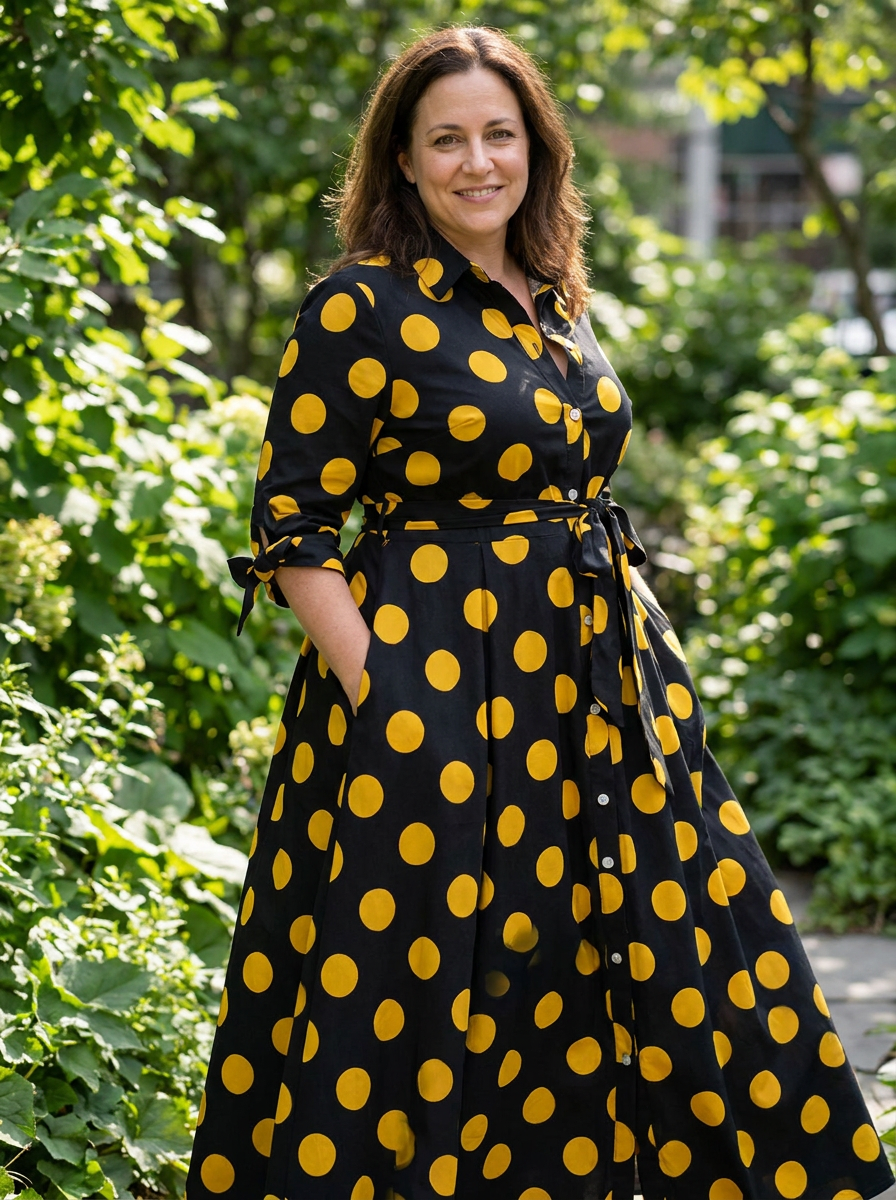 MARIE – Stylish Polka Dot Shirt Dress with Belt