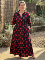 MARIE – Stylish Polka Dot Shirt Dress with Belt