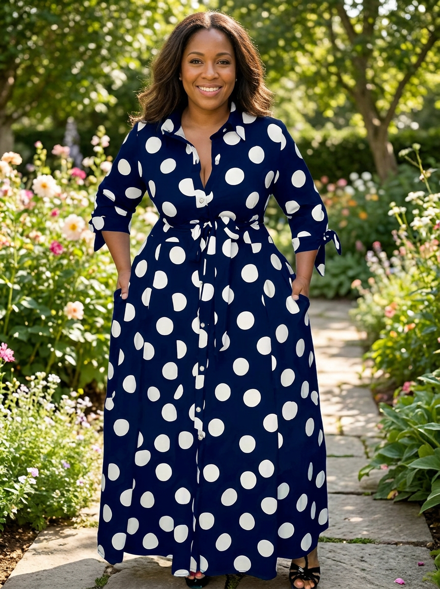MARIE – Stylish Polka Dot Shirt Dress with Belt