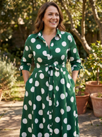 MARIE – Stylish Polka Dot Shirt Dress with Belt