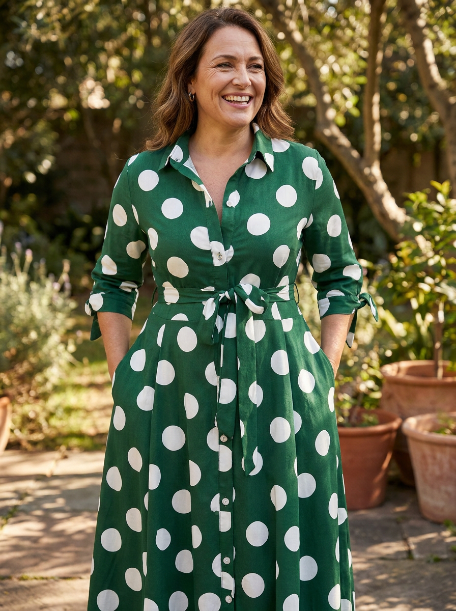 MARIE – Stylish Polka Dot Shirt Dress with Belt