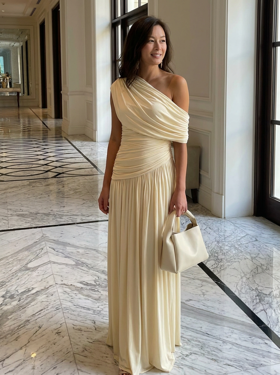 KAWALI - Elegant One Shoulder Evening Maxi Dress