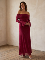 ANDREA - Women's Off-The-Shoulder Ruched Contrast Sequin Bodycon Dress