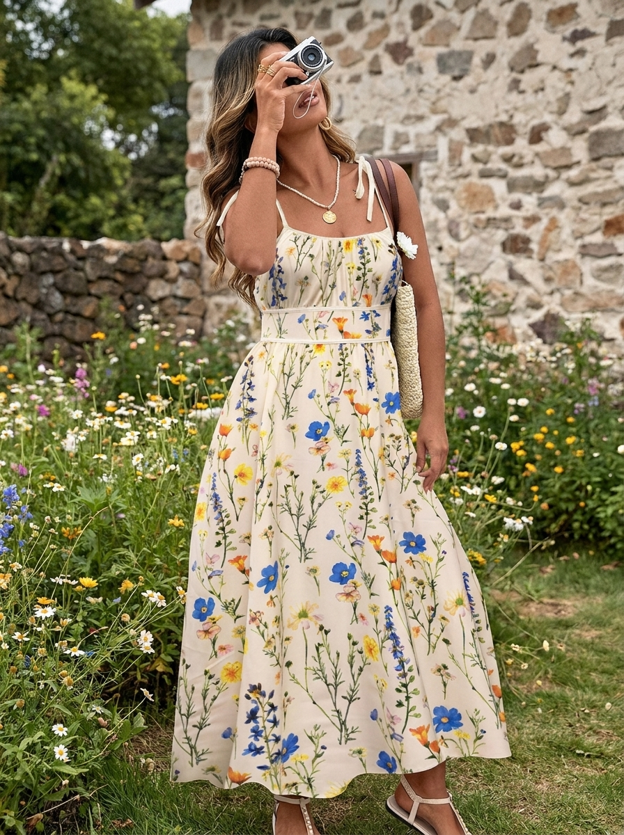 RAHIRA - Casual Sleeveless Summer Leaf Print Maxi Dress