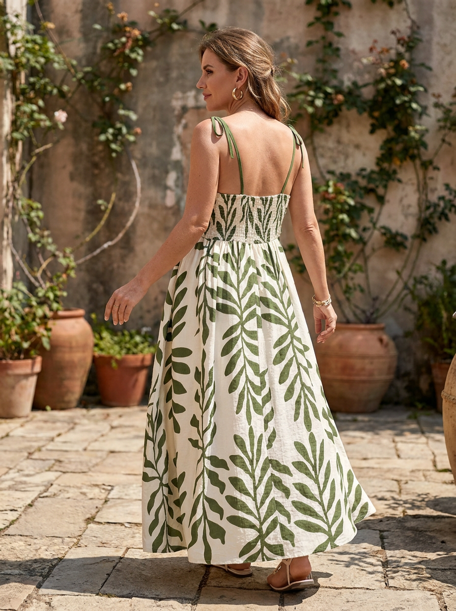 RAHIRA - Casual Sleeveless Summer Leaf Print Maxi Dress