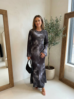 ARIANA– Elegant Satin Fitted with Tie Back Maxi Dress