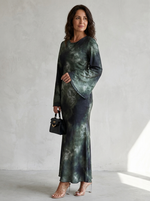 ARIANA– Elegant Satin Fitted with Tie Back Maxi Dress