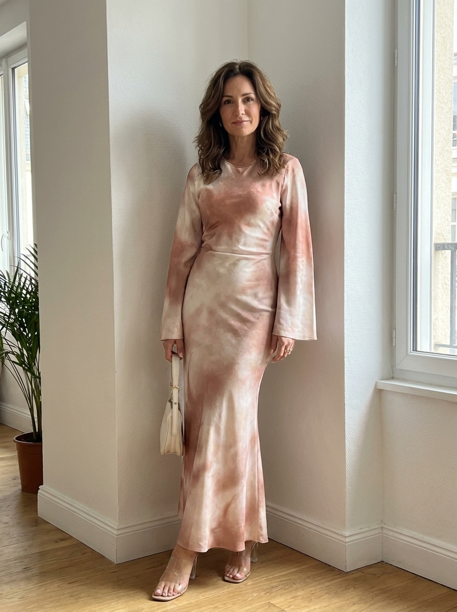 ARIANA– Elegant Satin Fitted with Tie Back Maxi Dress