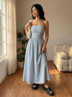 TRELLY– Classic Striped Summer Tube Maxi Dress