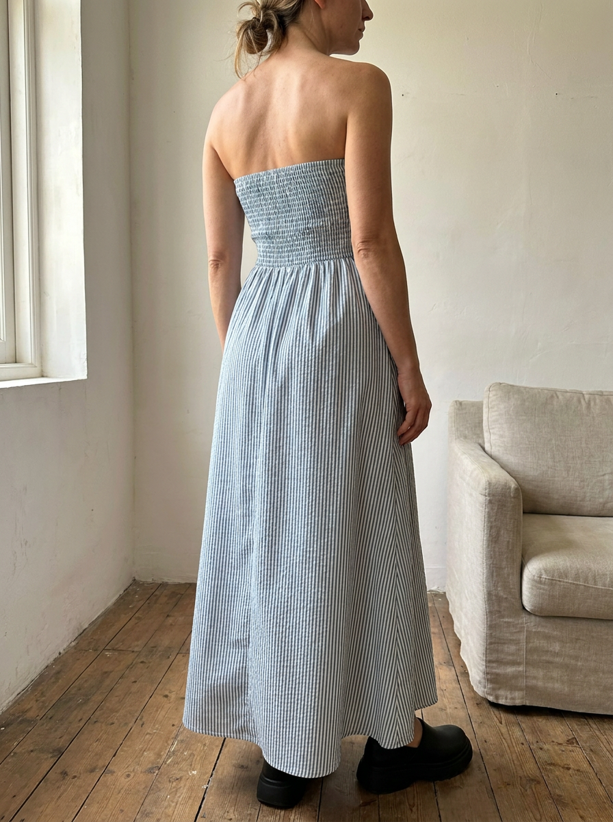 TRELLY– Classic Striped Summer Tube Maxi Dress